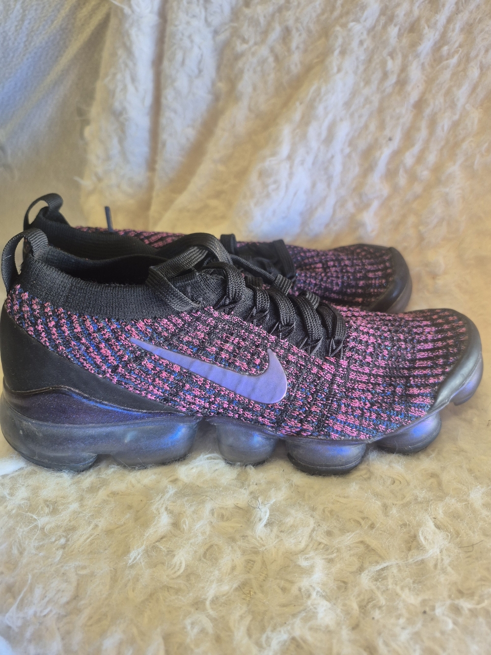 Nike Kids Black and Pink Flyknit VaporMax-Style Sneakers